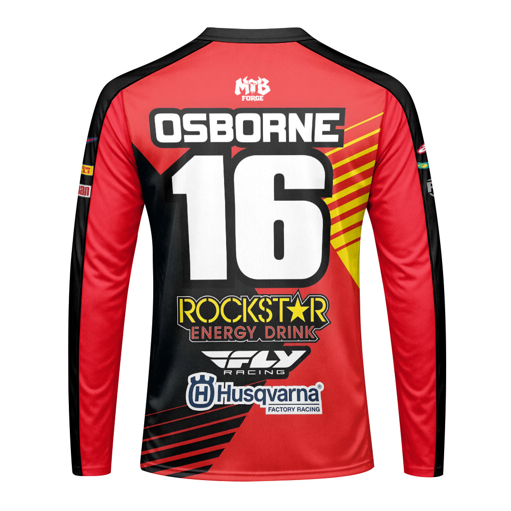 Zach Osborne #16 Rockstar Energy Husqvarna Red Black Youth Long Sleeve Motocross Jersey – Back View Mockup