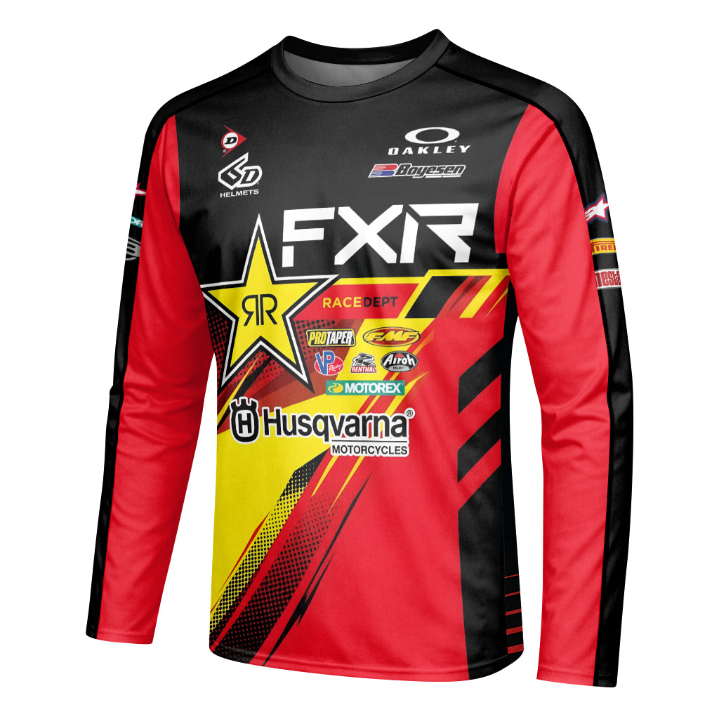 Zach Osborne #16 Rockstar Energy Husqvarna Red Black Youth Long Sleeve Motocross Jersey – Left Side View Mockup