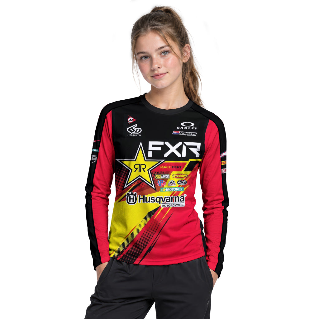 Zach Osborne #16 Rockstar Energy Husqvarna Red Black Youth Long Sleeve Motocross Jersey – Girl Lifestyle View