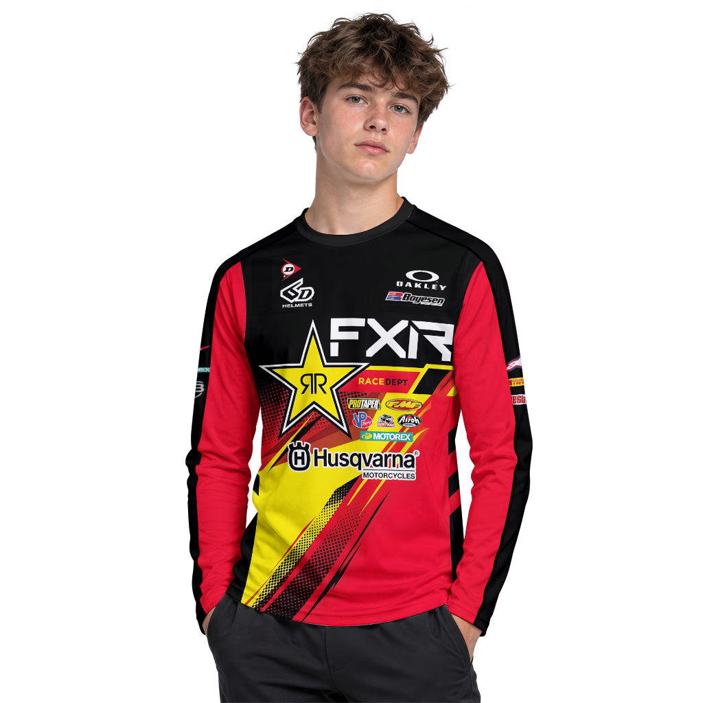 Zach Osborne #16 Rockstar Energy Husqvarna Red Black Youth Long Sleeve Motocross Jersey – Boy Lifestyle View